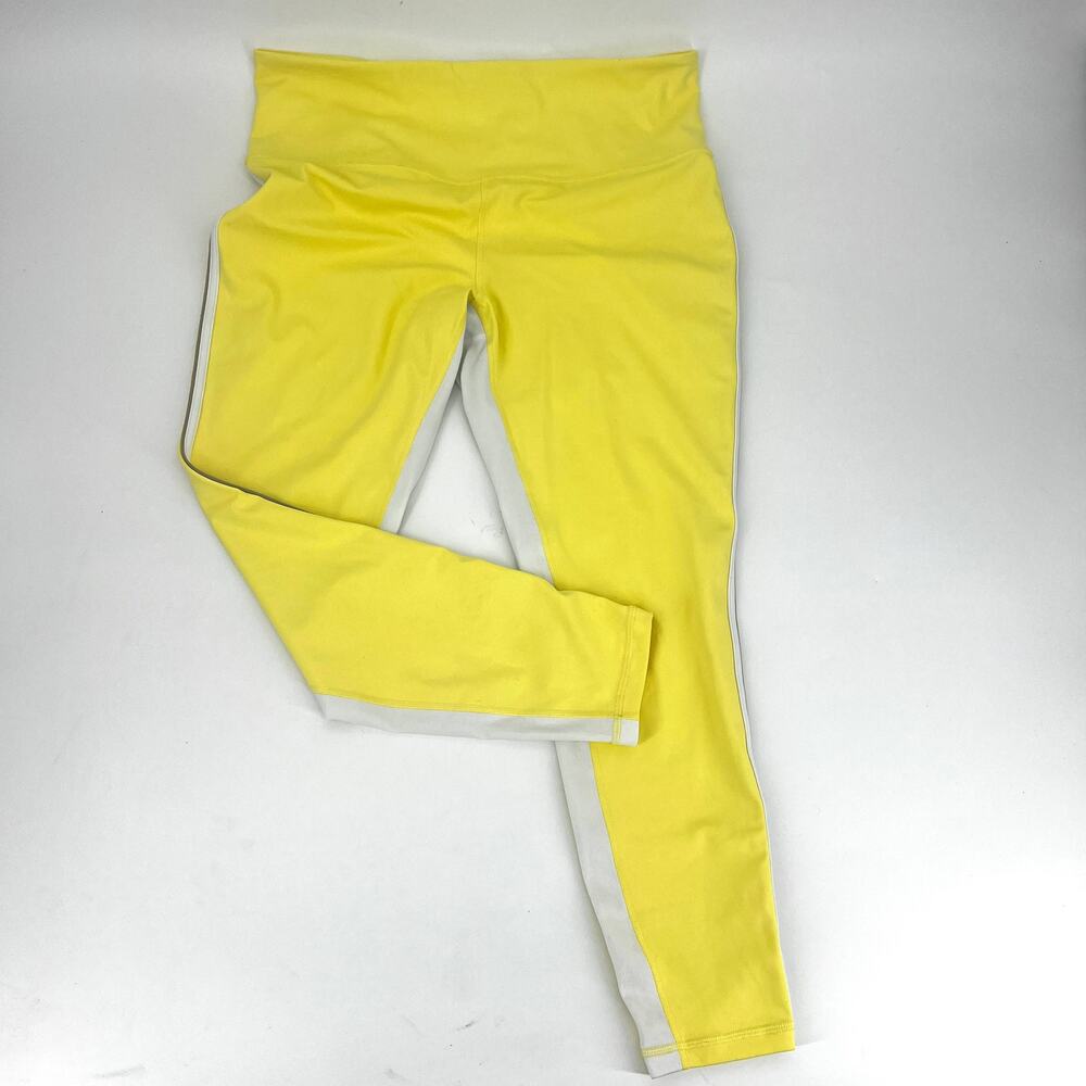 Athleta Womens Elation Legging Yellow White Side Stripe Size XL Preowned